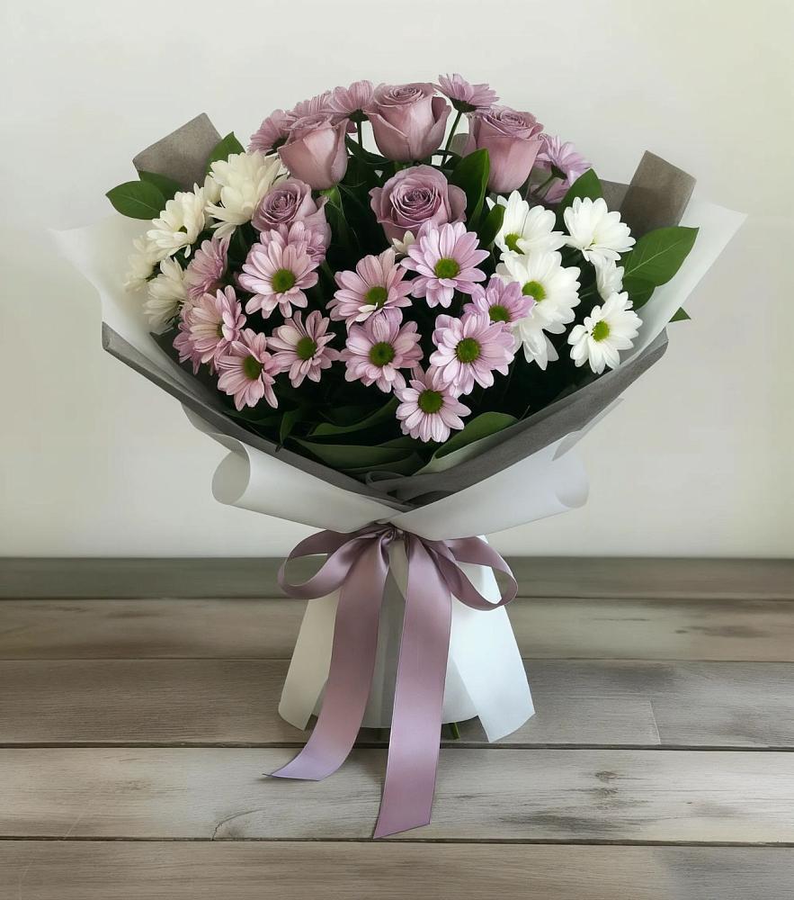 Букет цветов из: Хризантемы и Розы в Благовещенской
