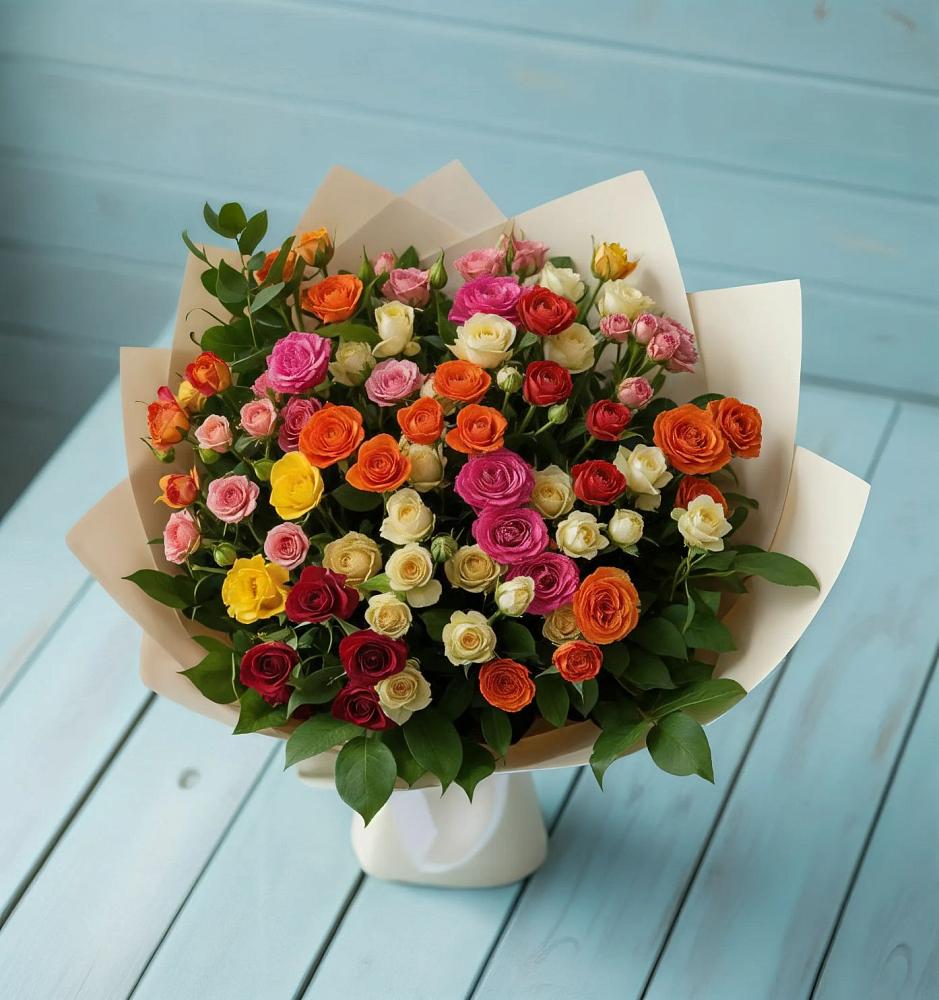 Букет Микс из разноцветных кустовых роз в Благовещенской